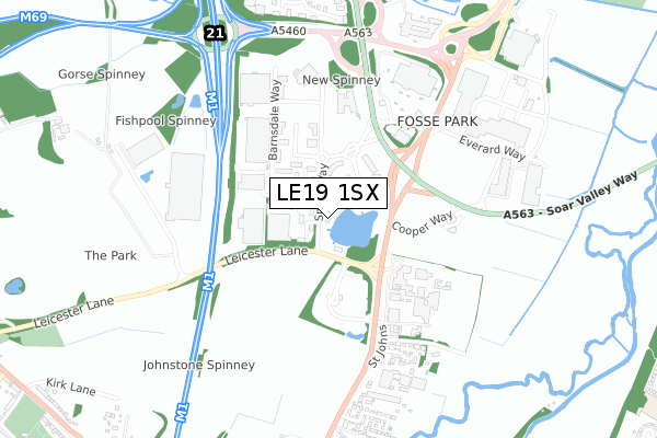 LE19 1SX map - small scale - OS Open Zoomstack (Ordnance Survey)