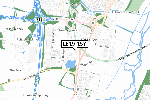 LE19 1SY map - small scale - OS Open Zoomstack (Ordnance Survey)