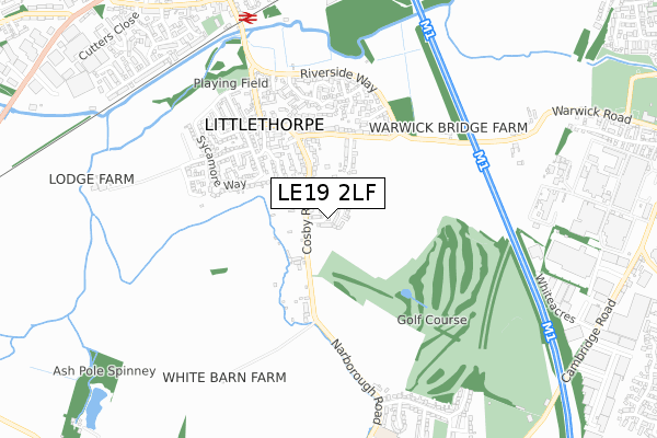 LE19 2LF map - small scale - OS Open Zoomstack (Ordnance Survey)