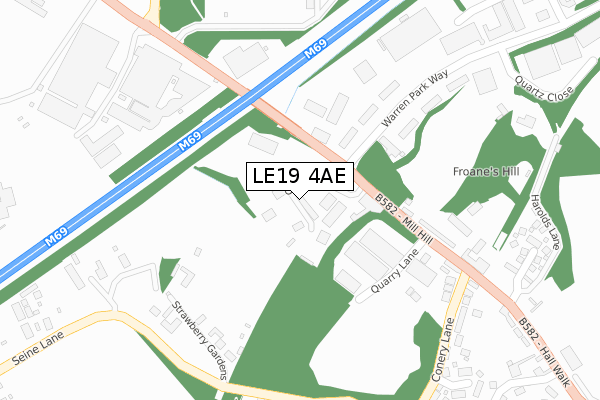 LE19 4AE map - large scale - OS Open Zoomstack (Ordnance Survey)