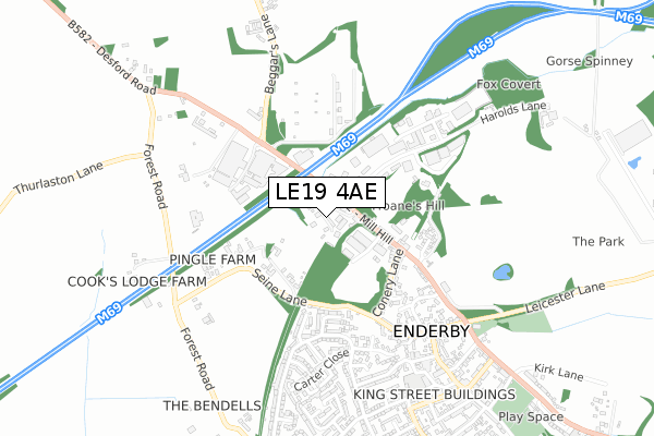 LE19 4AE map - small scale - OS Open Zoomstack (Ordnance Survey)