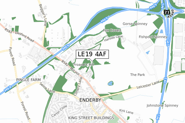 LE19 4AF map - small scale - OS Open Zoomstack (Ordnance Survey)