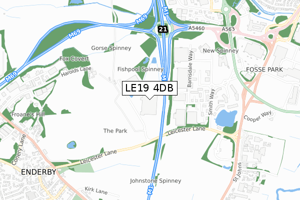 LE19 4DB map - small scale - OS Open Zoomstack (Ordnance Survey)