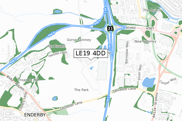 LE19 4DD map - small scale - OS Open Zoomstack (Ordnance Survey)