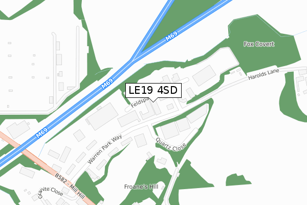 LE19 4SD map - large scale - OS Open Zoomstack (Ordnance Survey)