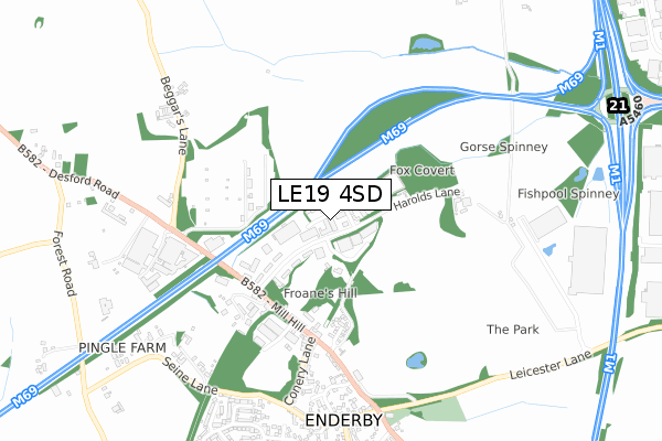 LE19 4SD map - small scale - OS Open Zoomstack (Ordnance Survey)