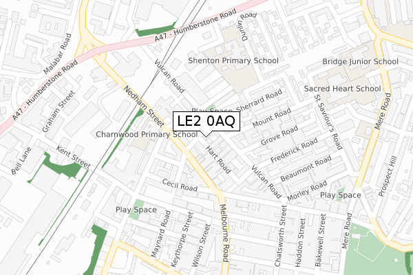 LE2 0AQ map - large scale - OS Open Zoomstack (Ordnance Survey)