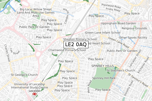 LE2 0AQ map - small scale - OS Open Zoomstack (Ordnance Survey)