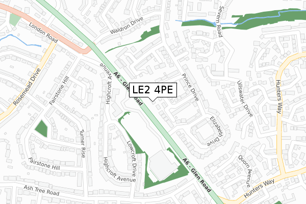 LE2 4PE map - large scale - OS Open Zoomstack (Ordnance Survey)