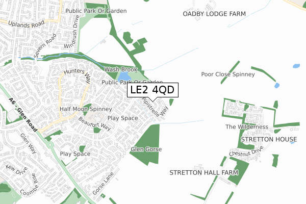 LE2 4QD map - small scale - OS Open Zoomstack (Ordnance Survey)