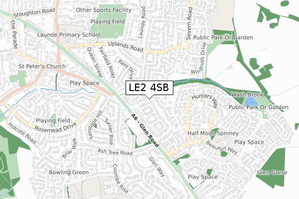 LE2 4SB map - small scale - OS Open Zoomstack (Ordnance Survey)