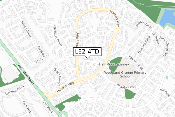 LE2 4TD map - large scale - OS Open Zoomstack (Ordnance Survey)