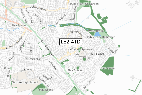 LE2 4TD map - small scale - OS Open Zoomstack (Ordnance Survey)