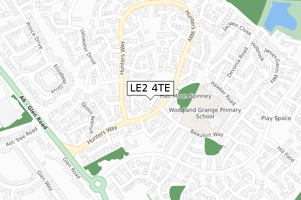 LE2 4TE map - large scale - OS Open Zoomstack (Ordnance Survey)