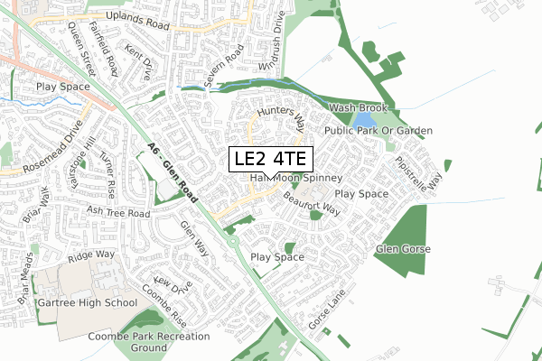 LE2 4TE map - small scale - OS Open Zoomstack (Ordnance Survey)