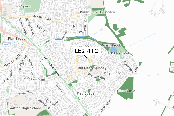 LE2 4TG map - small scale - OS Open Zoomstack (Ordnance Survey)