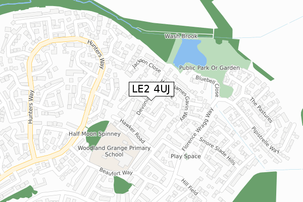 LE2 4UJ map - large scale - OS Open Zoomstack (Ordnance Survey)