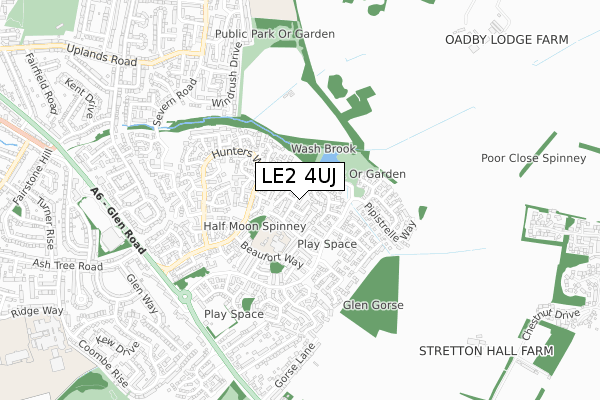 LE2 4UJ map - small scale - OS Open Zoomstack (Ordnance Survey)