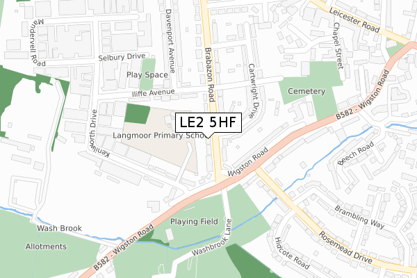 LE2 5HF map - large scale - OS Open Zoomstack (Ordnance Survey)