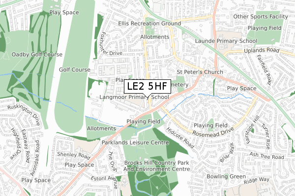 LE2 5HF map - small scale - OS Open Zoomstack (Ordnance Survey)