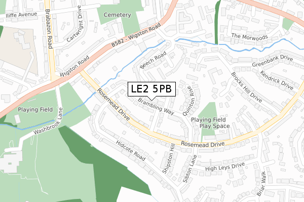 LE2 5PB map - large scale - OS Open Zoomstack (Ordnance Survey)