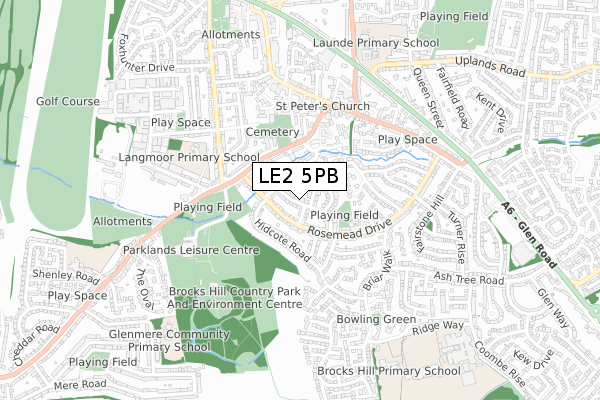 LE2 5PB map - small scale - OS Open Zoomstack (Ordnance Survey)