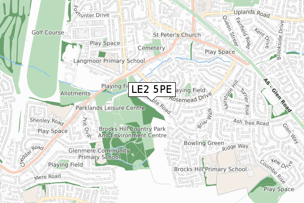 LE2 5PE map - small scale - OS Open Zoomstack (Ordnance Survey)