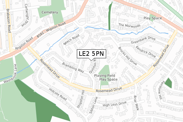 LE2 5PN map - large scale - OS Open Zoomstack (Ordnance Survey)