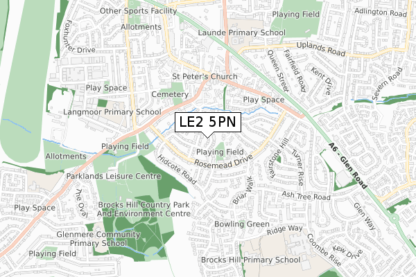 LE2 5PN map - small scale - OS Open Zoomstack (Ordnance Survey)