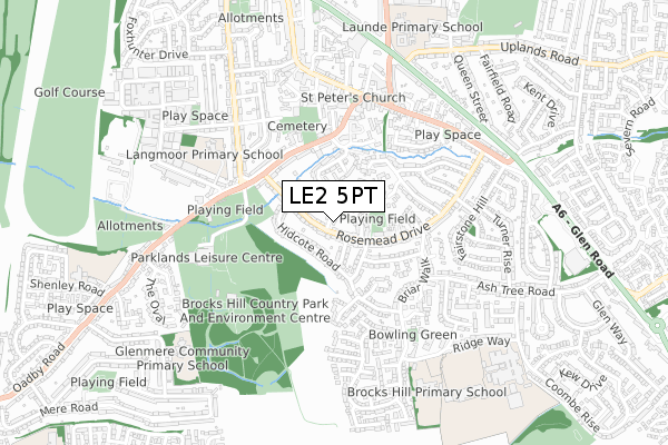 LE2 5PT map - small scale - OS Open Zoomstack (Ordnance Survey)