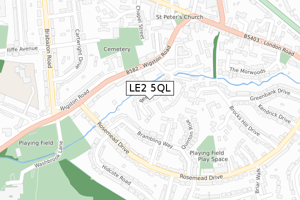 LE2 5QL map - large scale - OS Open Zoomstack (Ordnance Survey)