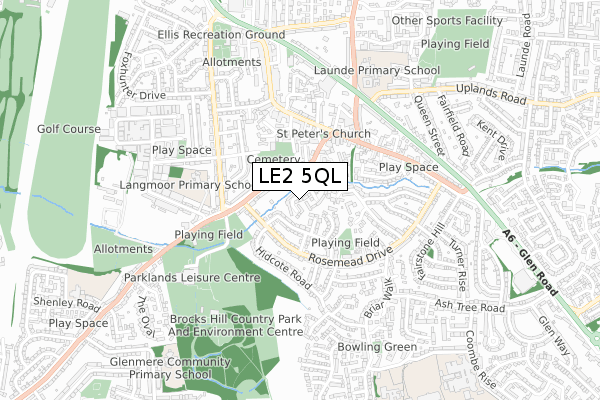 LE2 5QL map - small scale - OS Open Zoomstack (Ordnance Survey)