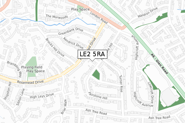 LE2 5RA map - large scale - OS Open Zoomstack (Ordnance Survey)