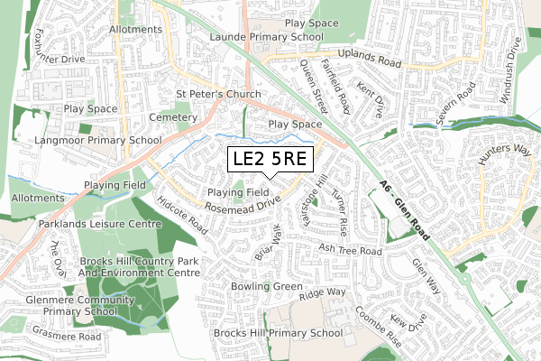 LE2 5RE map - small scale - OS Open Zoomstack (Ordnance Survey)