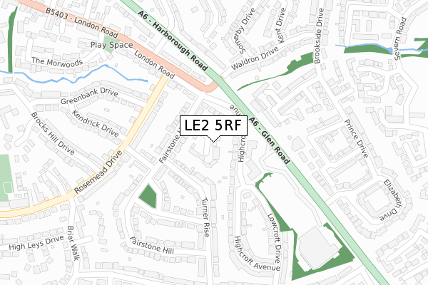 LE2 5RF map - large scale - OS Open Zoomstack (Ordnance Survey)