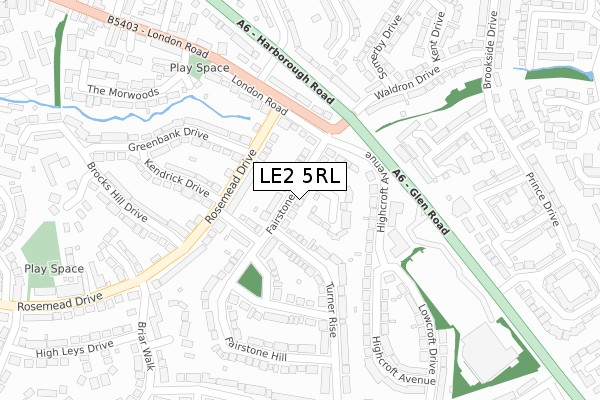 LE2 5RL map - large scale - OS Open Zoomstack (Ordnance Survey)