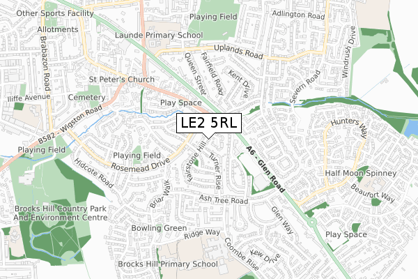 LE2 5RL map - small scale - OS Open Zoomstack (Ordnance Survey)