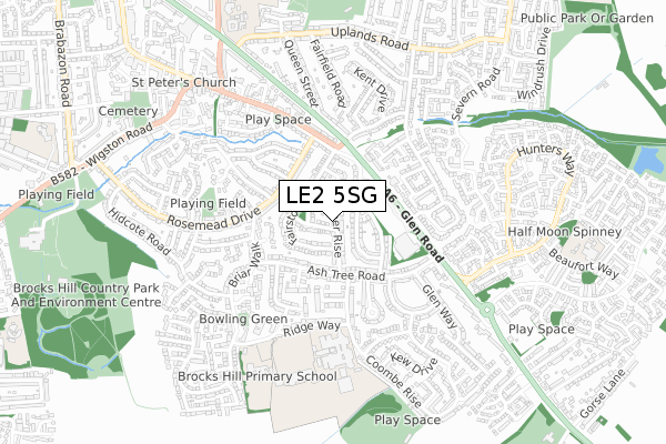 LE2 5SG map - small scale - OS Open Zoomstack (Ordnance Survey)