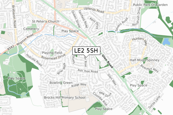 LE2 5SH map - small scale - OS Open Zoomstack (Ordnance Survey)