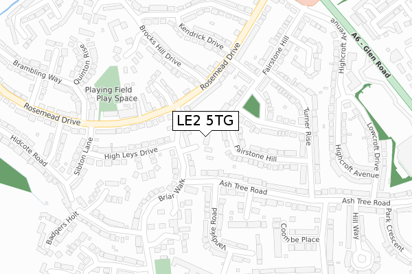 LE2 5TG map - large scale - OS Open Zoomstack (Ordnance Survey)