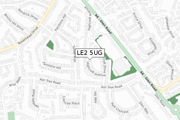 LE2 5UG map - large scale - OS Open Zoomstack (Ordnance Survey)