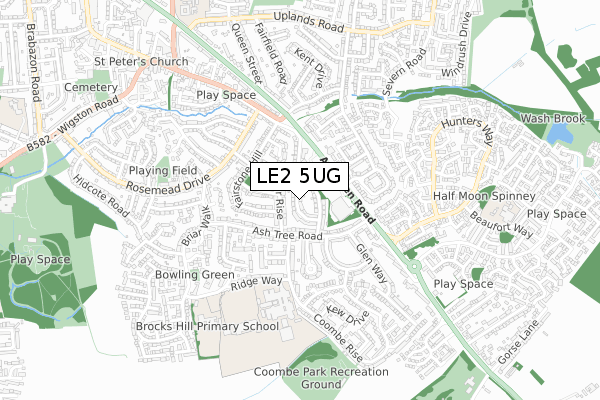 LE2 5UG map - small scale - OS Open Zoomstack (Ordnance Survey)