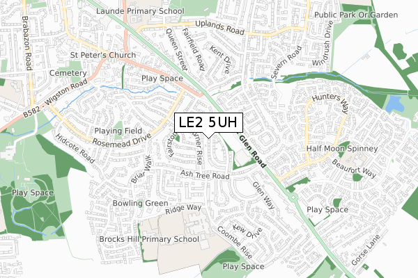 LE2 5UH map - small scale - OS Open Zoomstack (Ordnance Survey)