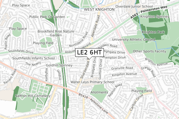 LE2 6HT map - small scale - OS Open Zoomstack (Ordnance Survey)