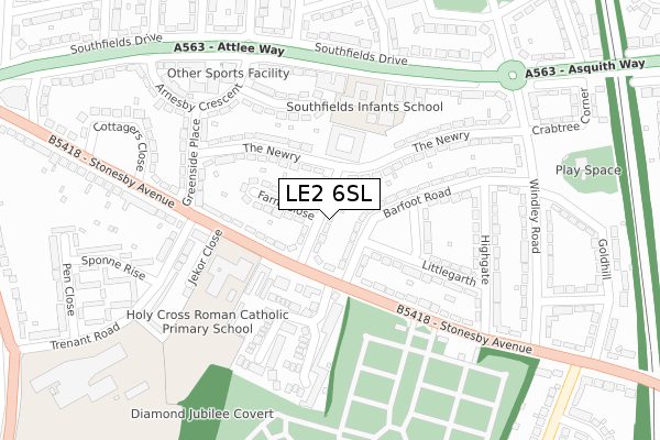 LE2 6SL map - large scale - OS Open Zoomstack (Ordnance Survey)