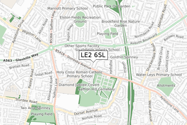 LE2 6SL map - small scale - OS Open Zoomstack (Ordnance Survey)