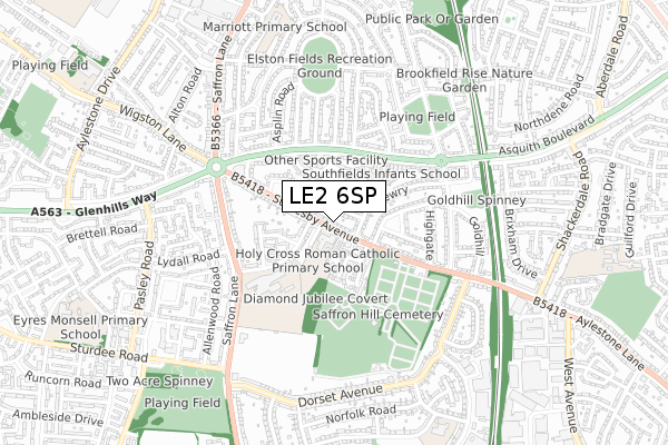 LE2 6SP map - small scale - OS Open Zoomstack (Ordnance Survey)