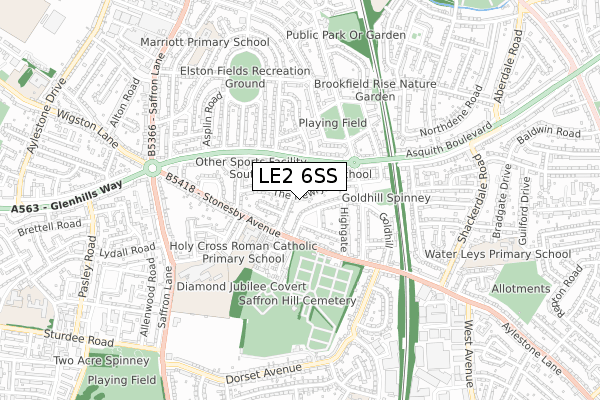 LE2 6SS map - small scale - OS Open Zoomstack (Ordnance Survey)