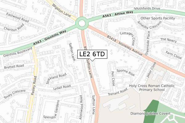 LE2 6TD map - large scale - OS Open Zoomstack (Ordnance Survey)