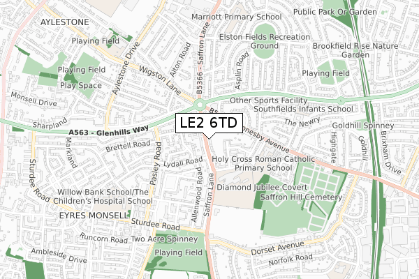 LE2 6TD map - small scale - OS Open Zoomstack (Ordnance Survey)